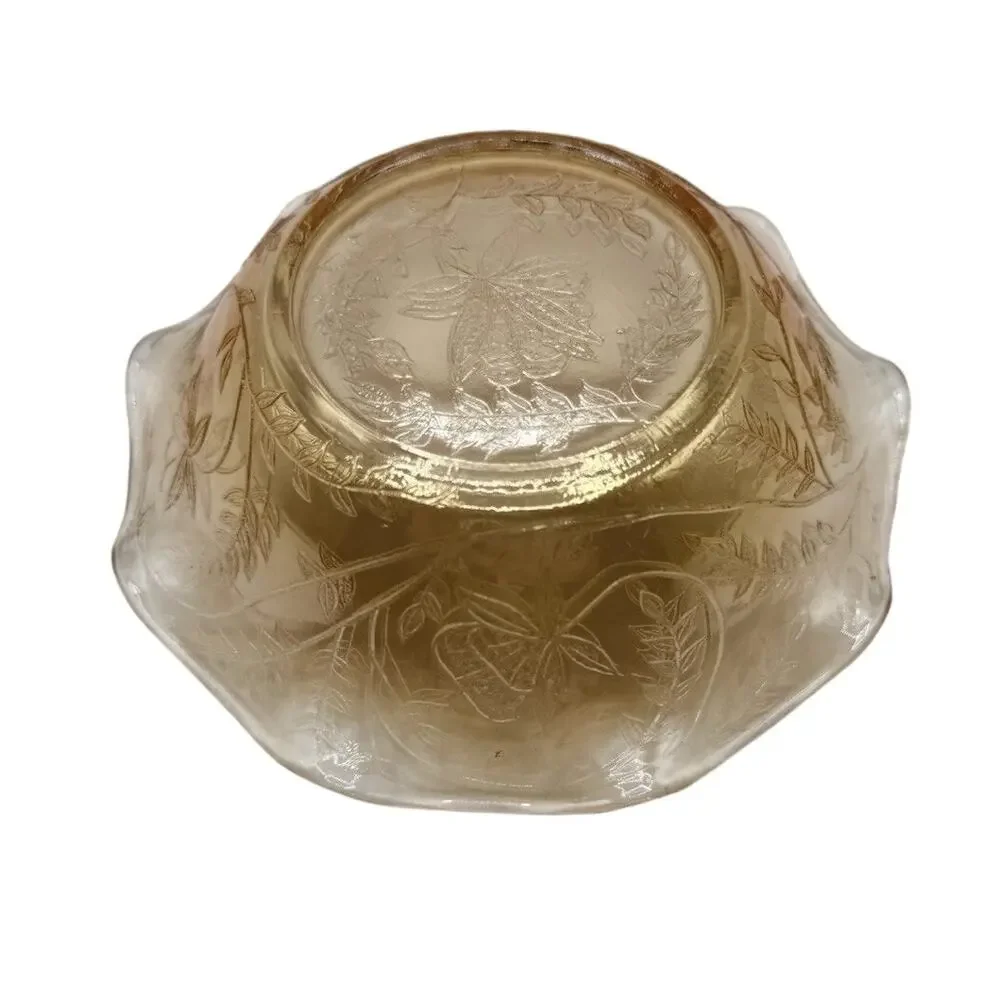 Vintage Jeannette Floragold (Marigold) Carnival Glass Ruffled Bowl